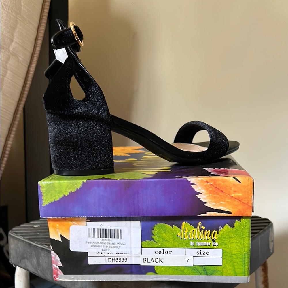 Italina Black Block Heel Sandals